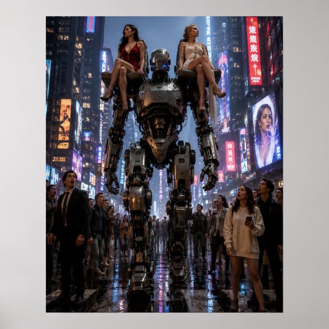 Póster El Robot Caminando por la Ciudad (Frente)