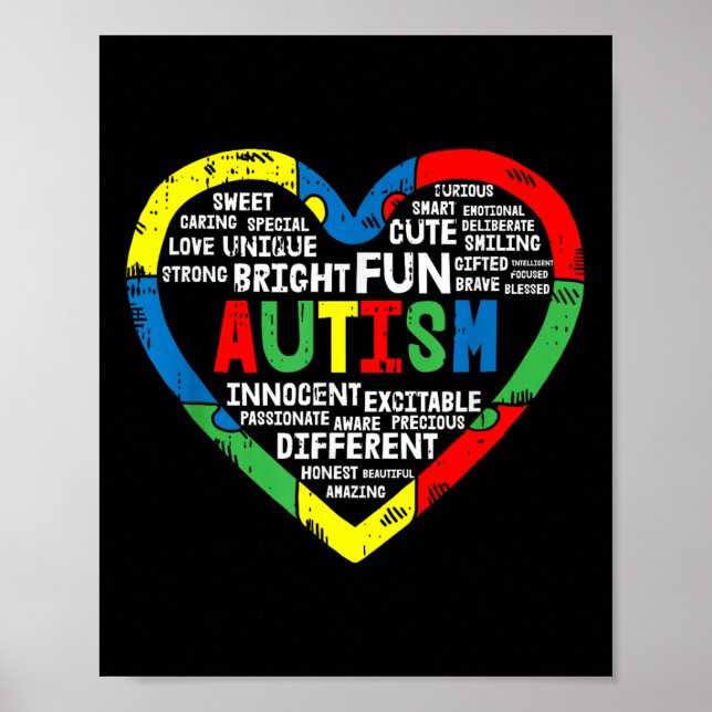 Póster El rompecabezas del corazón Autismo Conciencia Div (Frente)