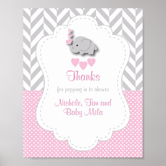 Poster El Rosa El Elefante Gris Blanco Baby Shower Le Zazzle Es