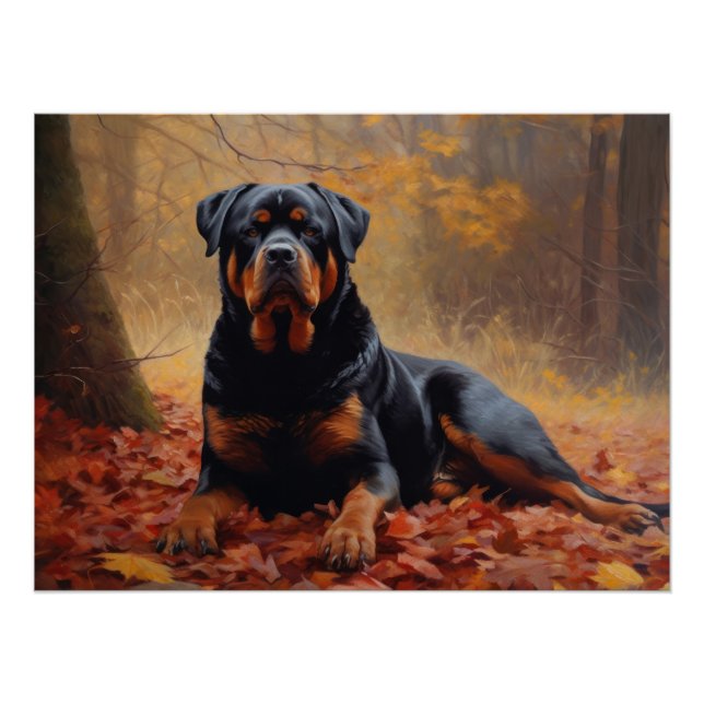 Póster El rottweiler en otoño se inspira en la caída de l (Anverso)