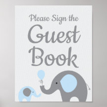 El Rótulo Baby Shower Elephant Blue the Guest Book