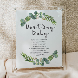 Póster El Rótulo de Baby Shower Wreath verde no dice bebé