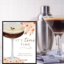 Póster El Rótulo de bar Espresso Martini con flores de Tr