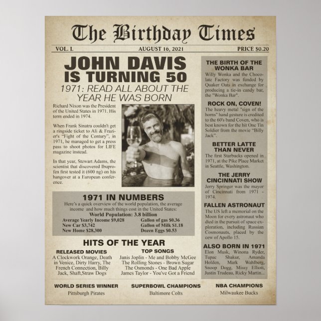 Póster El Rótulo del Cumpleaños Times 1971 por 50 años (Frente)