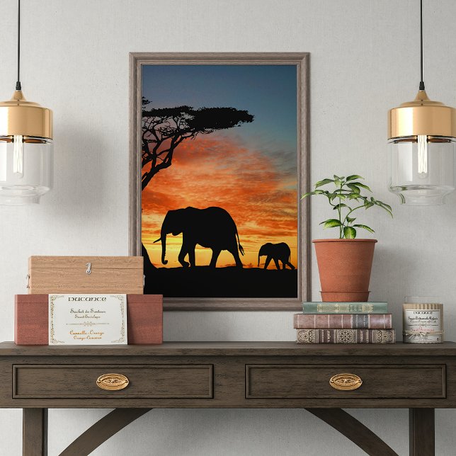 Póster El Safari Africano Sunset Elephant Silhouette Art (Subido por el creador)