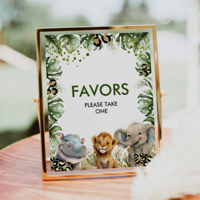 Póster El Safari de la jungla favorece el Rótulo Fiesta (Jungle Themed Baby Shower Favor Sign)