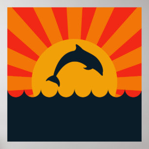 Póster El saltar del delfín del ilustracion del agua