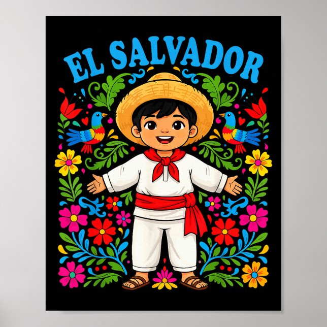 Póster El Salvador Salvadoran Boy Traditional Outfit Folk (Frente)