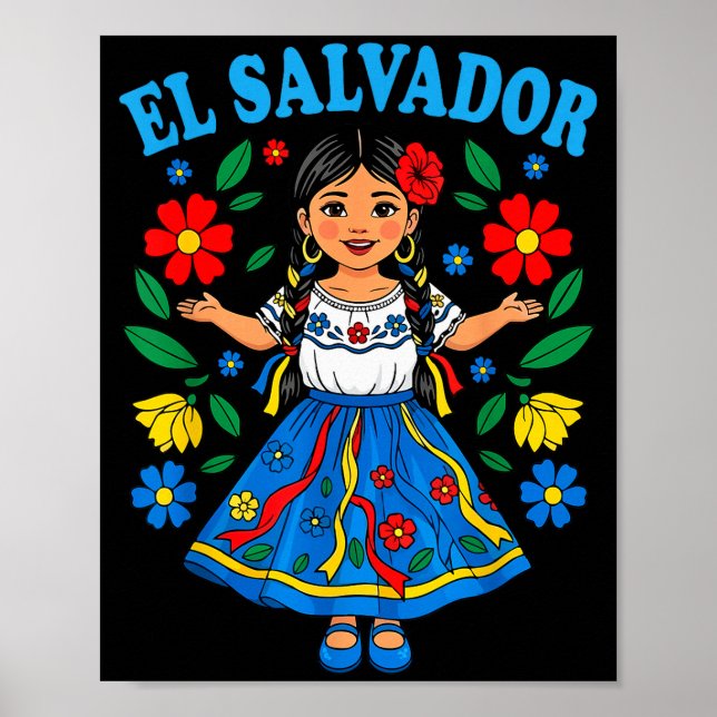 Póster El Salvador Salvadoran Girl Traditional Dress Folk (Frente)