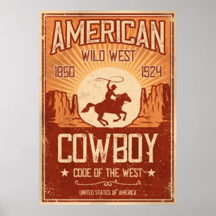 Póster El salvaje Oeste de Cowboy Americano