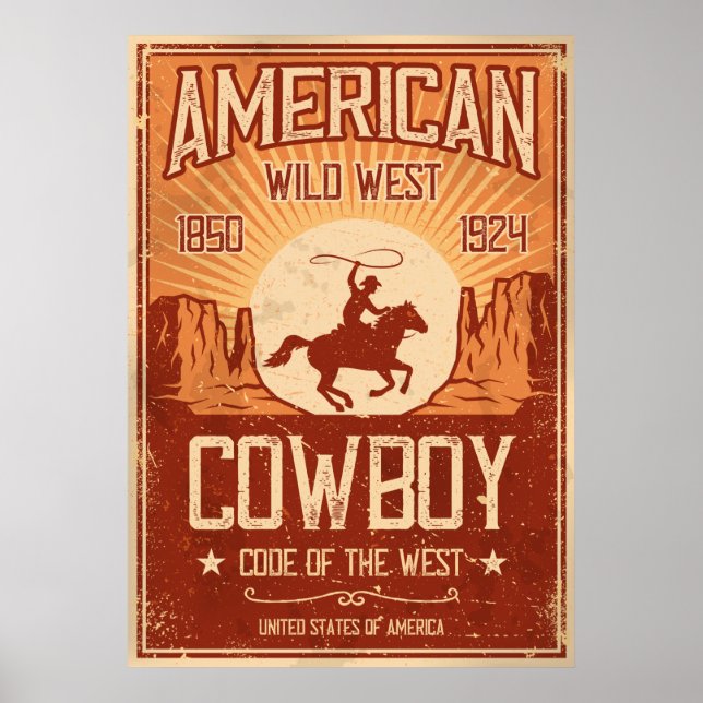 Póster El salvaje Oeste de Cowboy Americano (Frente)