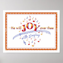 Póster "Él Se Alegrará..." Cita bíblica con notas musical