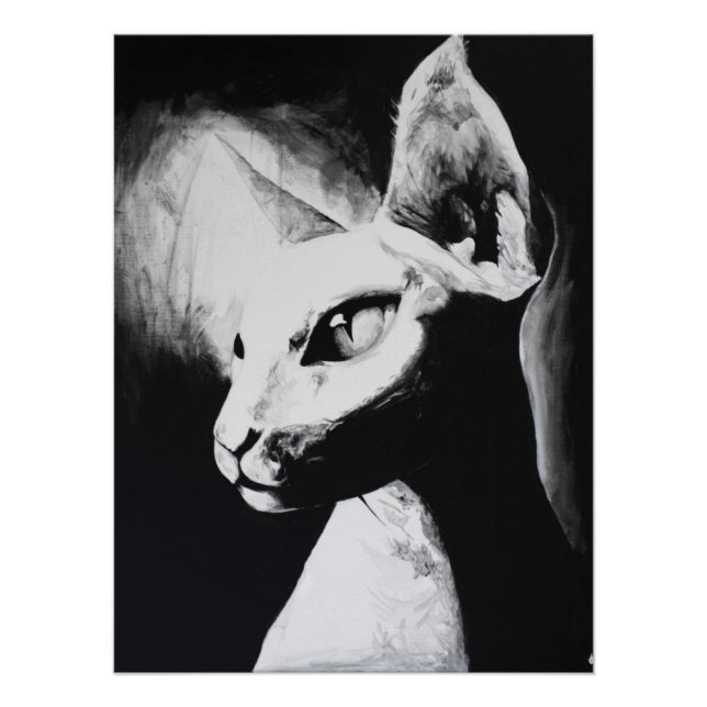 Póster El Sfinx Cat Feline Black & White Original Art (Anverso)