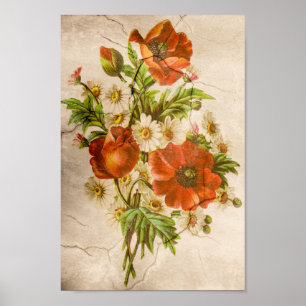 Póster El Shabby Chic Rustic Poppy Bouquet