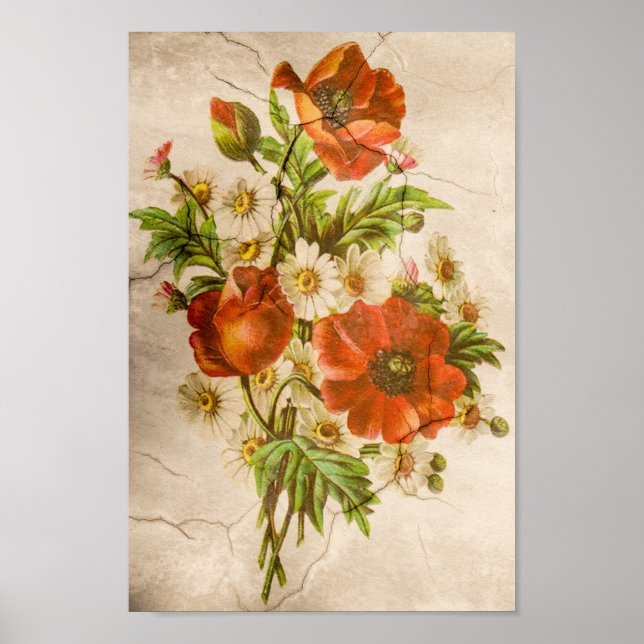 Póster El Shabby Chic Rustic Poppy Bouquet (Frente)