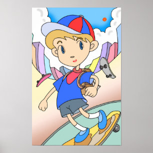 Póster El skater acelera por las calles de la ciudad.