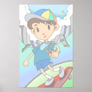 Póster El skater acelera por las calles de la ciudad.