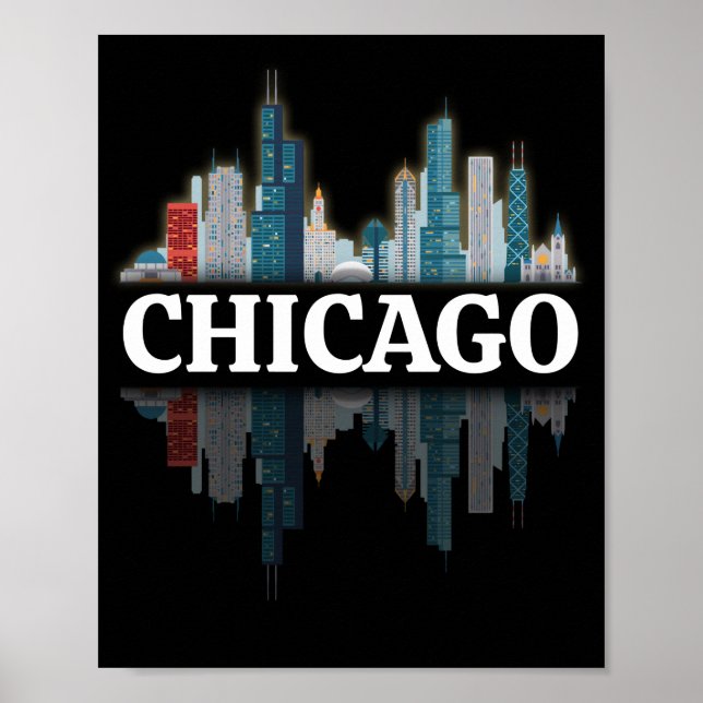 Póster El Skyline De La Ciudad De Chicago Se Enfoca Por L (Frente)