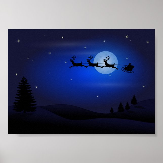 Póster El Sleigh de Santa sobre la luna (Frente)