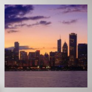 Póster El sol se pone sobre el horizonte de Chicago