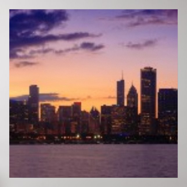 Póster El sol se pone sobre el horizonte de Chicago (Frente)