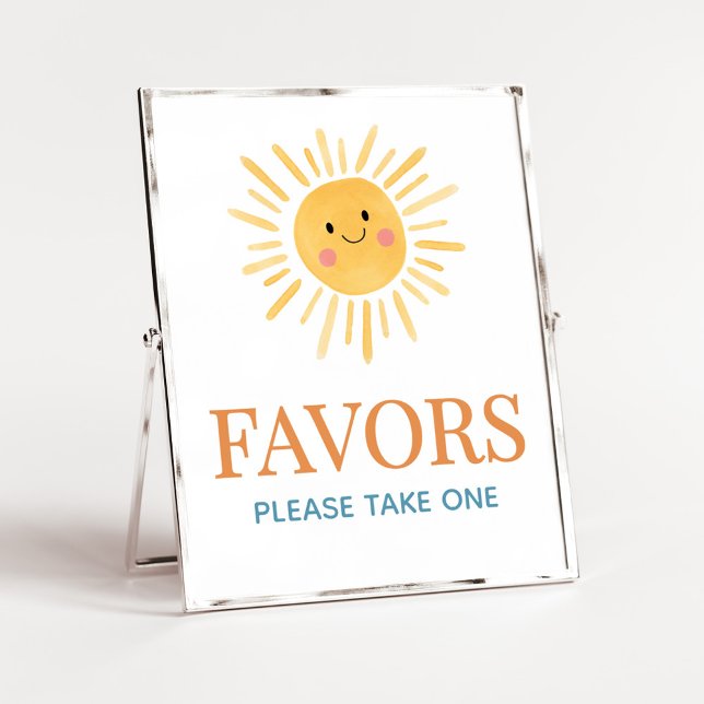 Póster El sol viene a los favoritos de Baby Shower (Here Comes the Son Cute Sun Baby Shower Favors Sign)