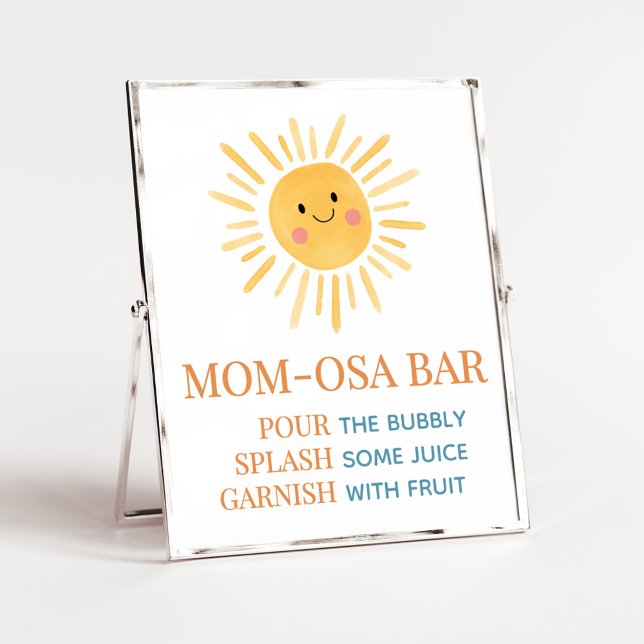Póster El sol viene aquí el bar Son Mom Osa (Here Comes the Son Cute Sun Baby Shower Mom Osa Bar Sign)