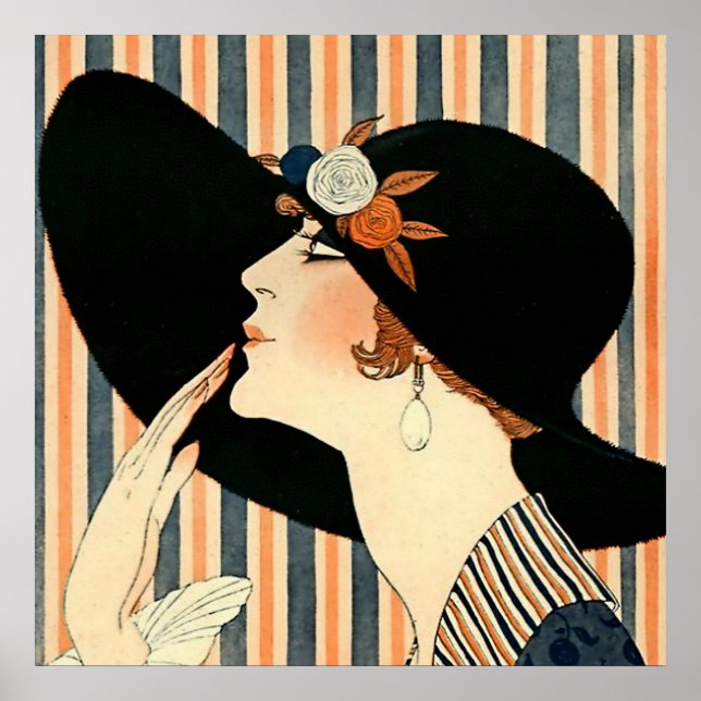 Póster “El sombrero negro” Art Deco de George Barbier (Frente)