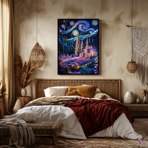 Póster El Starry Night Cyberpunk Cosmic Fantasy