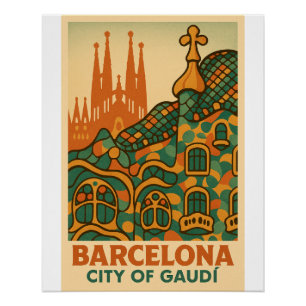 Póster El sueño retro de Gaudí - Barcelona Travel