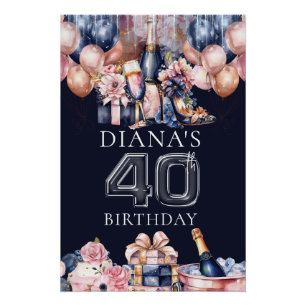 Póster El talón de champán personalizado del 40 cumpleaño