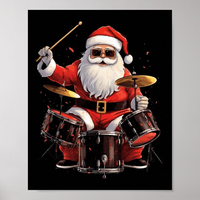 Póster El tambor Santa Jugando tambores Funny Navidades D (Frente)