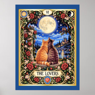 Póster El Tarot del Gato de Los Amantes - Armonía y Conex