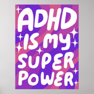 Póster El TDAH es mi súper poder Bubble Letters Purple (C