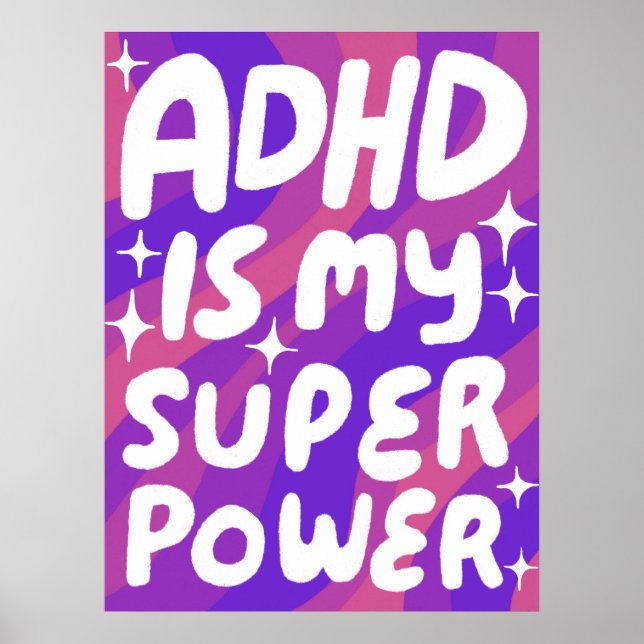 Póster El TDAH es mi súper poder Bubble Letters Purple (C (Frente)
