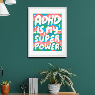 Póster El TDAH es mi súper poder Burbuja Cartas coloridas