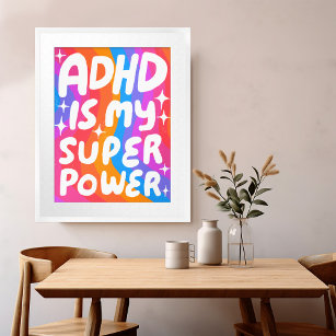 Póster El TDAH es mi súper poder Burbuja Cartas coloridas