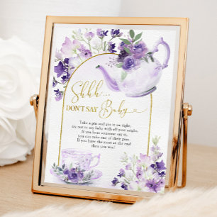 Póster El té morado floral de Baby Shower no diga bebé