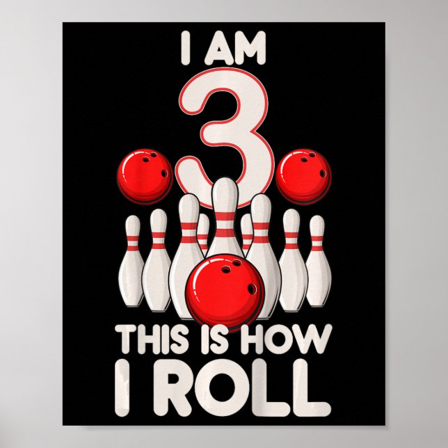 Póster El tercer cumpleaños del Fiesta de boliche de 3 añ (Frente)