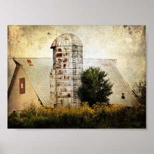 Póster El terraplén, el silo y los girasoles