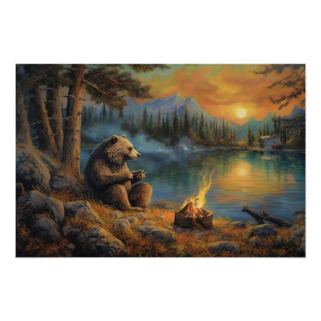 Póster El terrero de la montaña grizzly Bear Campfire (Anverso)
