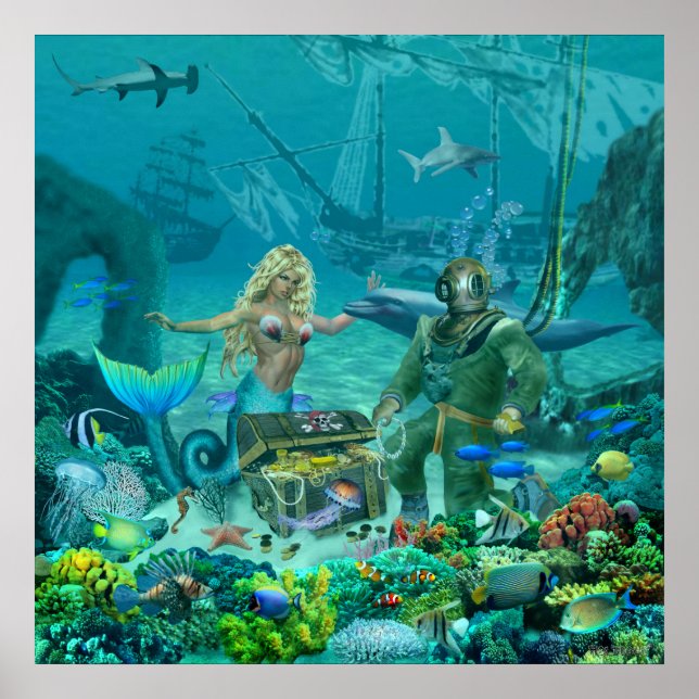 Póster El tesoro de arrecifes de coral de la Sirena (Frente)