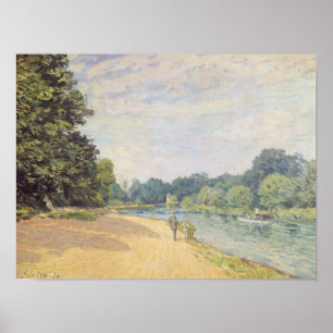 Póster El Thames con la iglesia de Hampton, 1874