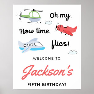 Póster El tiempo vuela Avión Helicóptero Cumpleaños Bienv