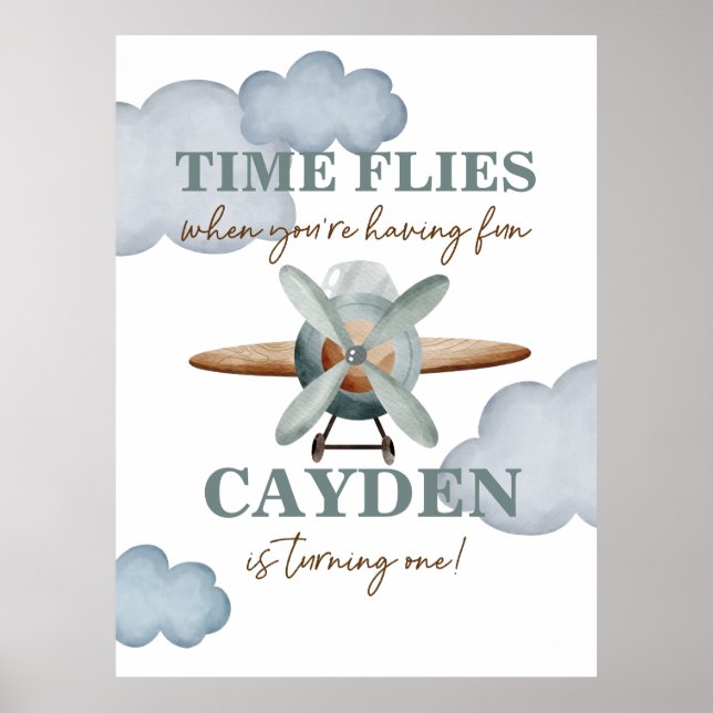Póster El tiempo vuela Cumpleaños de avión (Frente)