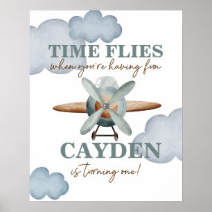 Póster El tiempo vuela Cumpleaños de avión