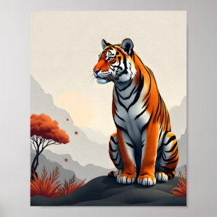 Póster El tigre en el paisaje montañoso