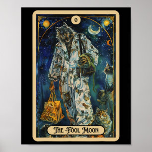 Póster El tonto Werewolf (el tonto) tarot de Halloween