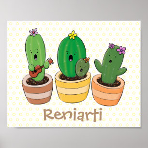 Póster El trío de cactus lindo canto ilustracion personal
