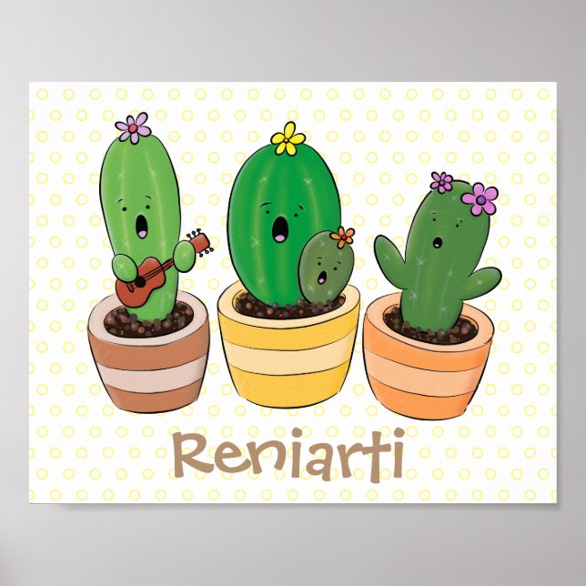 Póster El trío de cactus lindo canto ilustracion personal (Frente)